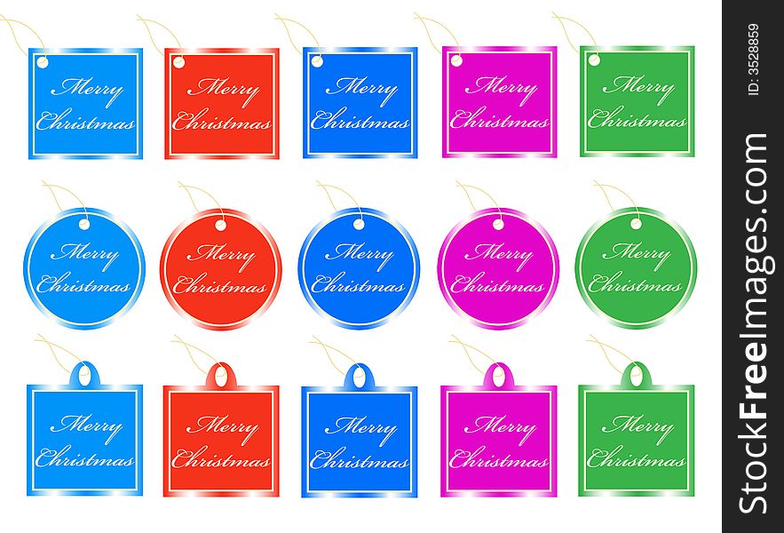 Illustrations of Christmas gift, blue, red, green