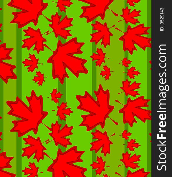 A background pattern featuring bright red Canadian maple leaves set on green stripes. A background pattern featuring bright red Canadian maple leaves set on green stripes