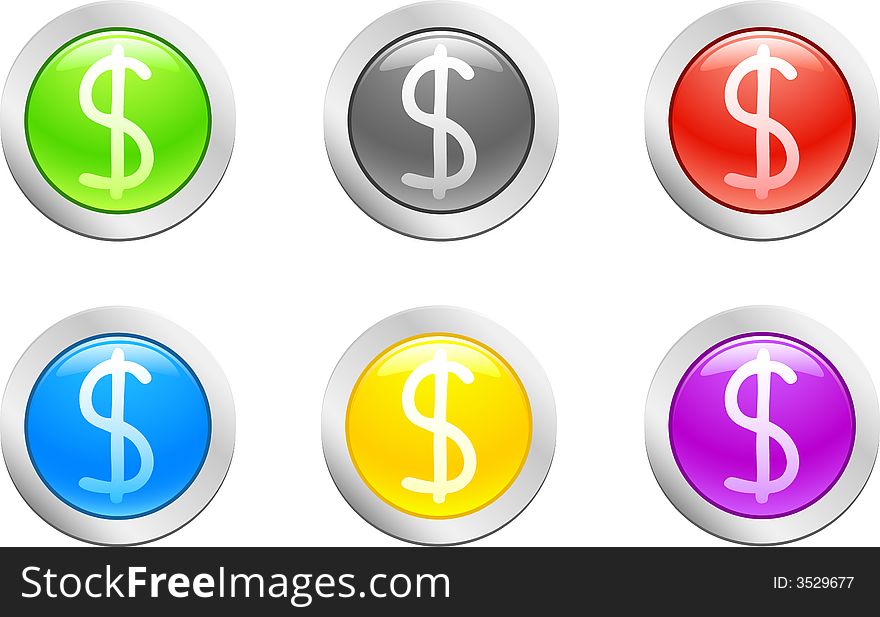 6 high-detailed buttons. Dollar.  Vector illustration. 6 high-detailed buttons. Dollar.  Vector illustration.