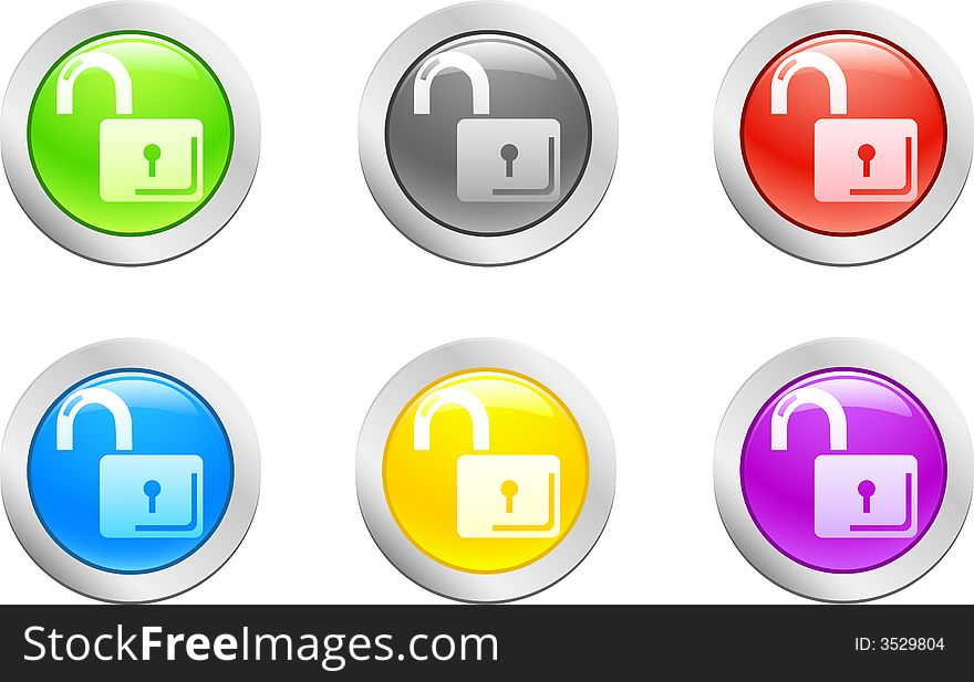 6 high-detailed buttons. Padlock-open button. Vector illustration. 6 high-detailed buttons. Padlock-open button. Vector illustration.