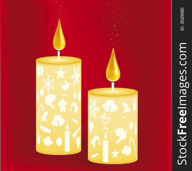 Illustration of two christmas candles in red background. Illustration of two christmas candles in red background.