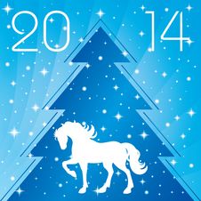 Background With Horse Silhouette And Christmas Tree Royalty Free Stock Photography Background With Horse Silhouette And Christmas Tree Royalty Free Stock Photography