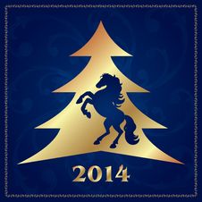 Background With Horse Silhouette And Christmas Tree Stock Images Background With Horse Silhouette And Christmas Tree Stock Images