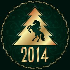 Background With Horse Silhouette And Christmas Tree Royalty Free Stock Image