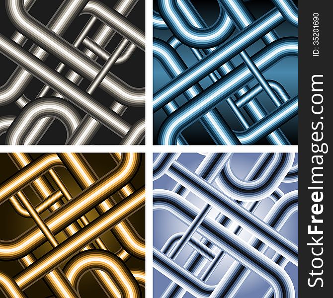 Set of four seamless pipe patterns drawn in different color variations. Each variation contains separate background.