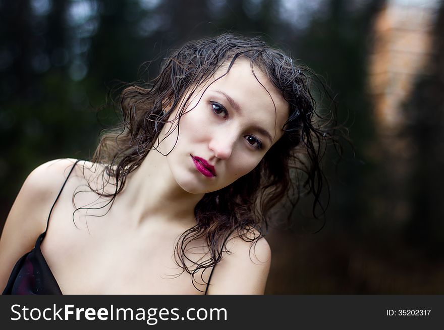 Woman S Face Under Rain