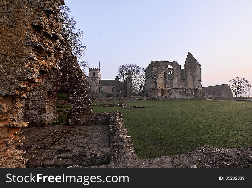 View of the Hall and Church at Minster Lovell Hall. Early morning in winter. View of the Hall and Church at Minster Lovell Hall. Early morning in winter.