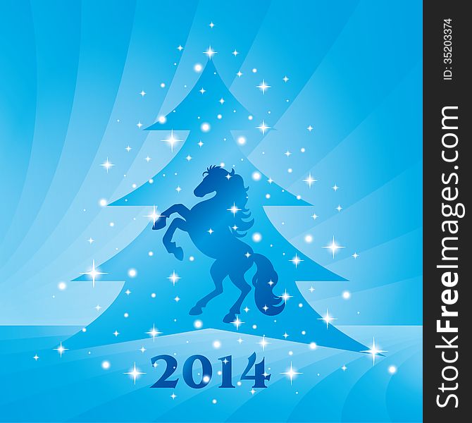 Background With Horse Silhouette And Christmas Tree