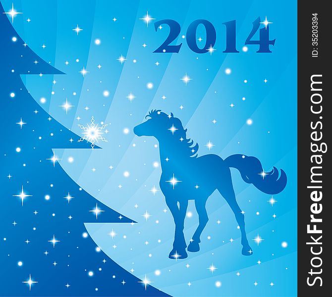 Background With Horse Silhouette And Christmas Tree