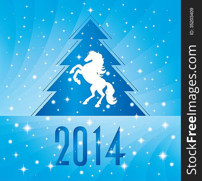 Background With Horse Silhouette And Christmas Tree