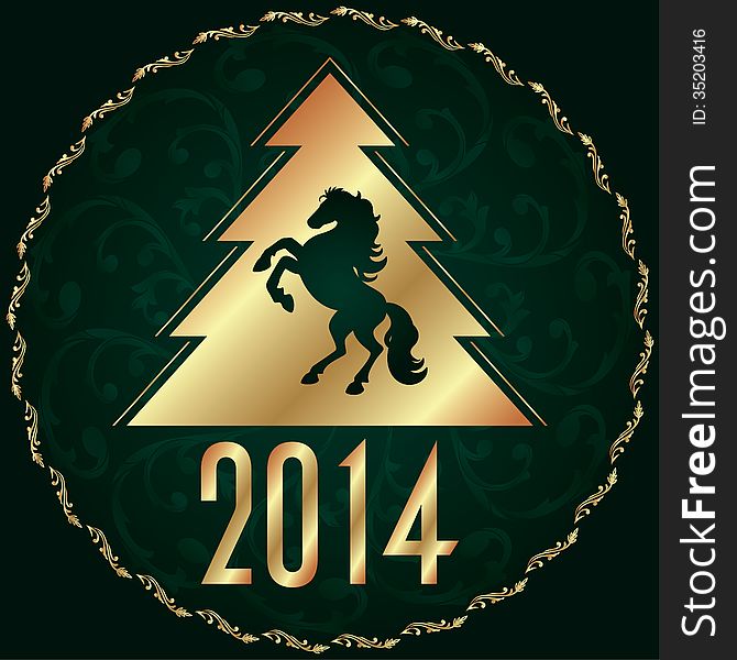 Background With Horse Silhouette And Christmas Tree