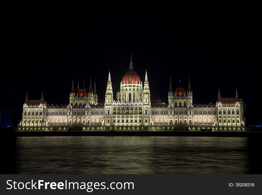 Illuminated building of Budapest Parliament, Hungary. Illuminated building of Budapest Parliament, Hungary