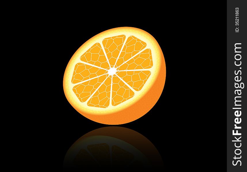 Picture of sliced orange on black background, vector eps10 illustration