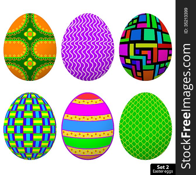 Set of easter eggs with different patterns, vector illustration. Set of easter eggs with different patterns, vector illustration