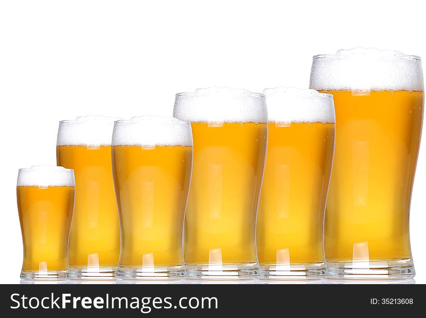 Tankards of lager with white background and level of support