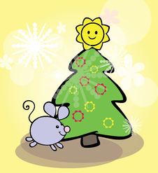 Funny Mouse And Christmas Tree Royalty Free Stock Photo