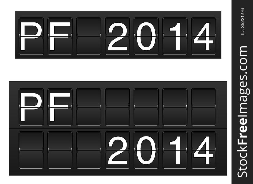 Isolated PF 2014 in flipboard (flightboard) style. Isolated PF 2014 in flipboard (flightboard) style