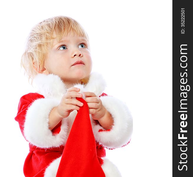 Little Girl Dressed In Santa Claus