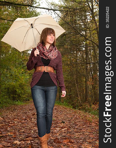 Girl Is Enjoying The View With An Umbrella