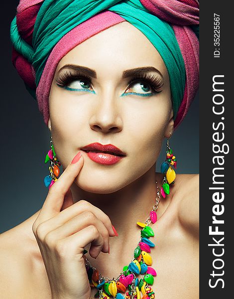 Beautiful Lady With Colored Turban