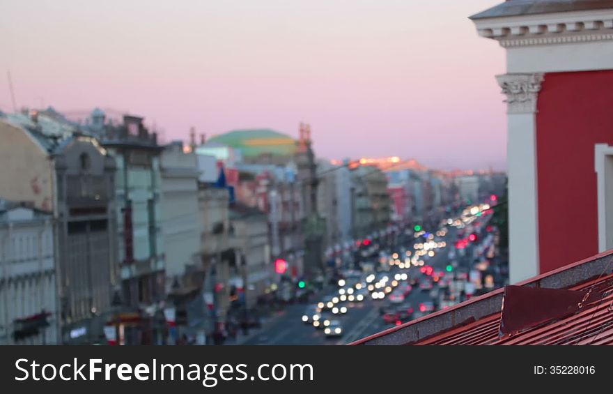 Russia. St.Petersburg. Nevsky Prospekt in the evening. View from the roof of the house