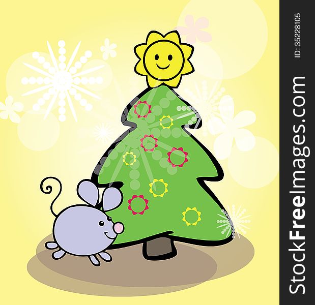 Funny mouse and christmas tree