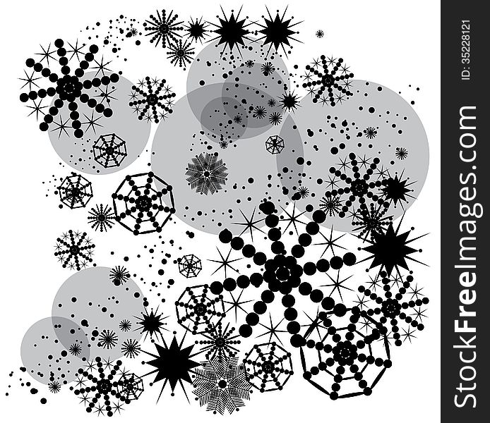 Vector graphic image with beautiful black snowflakes on white background