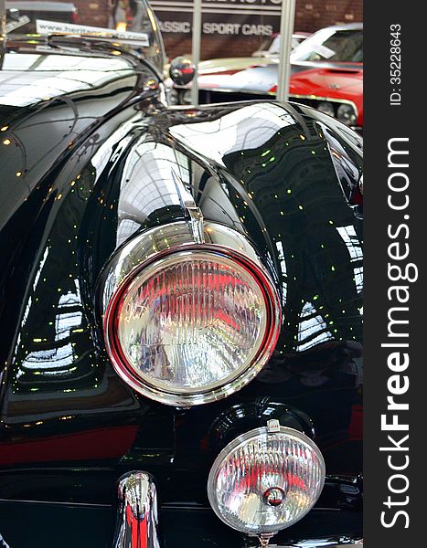 Image of lights on a vintage black car. Image of lights on a vintage black car