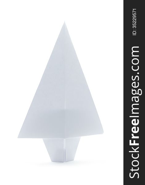 White paper origami christmas tree, isolated on white. White paper origami christmas tree, isolated on white