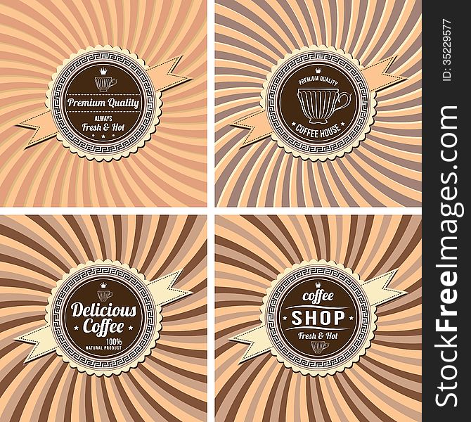 Set of vector labels on background for coffee. Set of vector labels on background for coffee