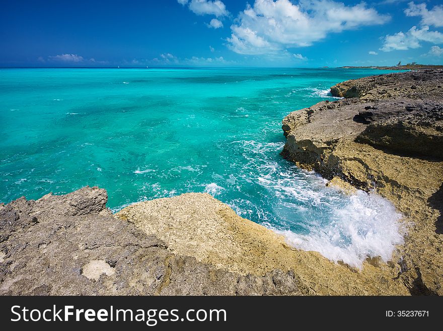 A rugged, rocky shore on Exuma Island, Bahamas. A rugged, rocky shore on Exuma Island, Bahamas.