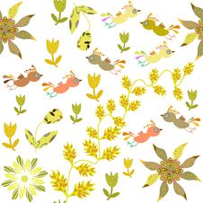 Cute Seamless Pattern With Cartoon Bird And Flower Stock Photography Cute Seamless Pattern With Cartoon Bird And Flower Stock Photography