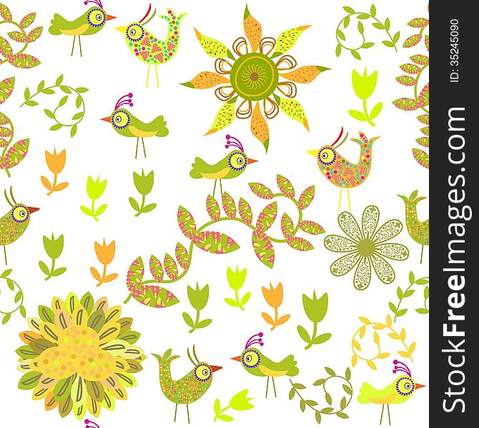 Cute vector seamless pattern with cartoon bird and flower and seamless pattern in swatch menu. Seamless pattern can be used for wallpapers, clothes, tableware, packaging, posters, cover. Cute vector seamless pattern with cartoon bird and flower and seamless pattern in swatch menu. Seamless pattern can be used for wallpapers, clothes, tableware, packaging, posters, cover.