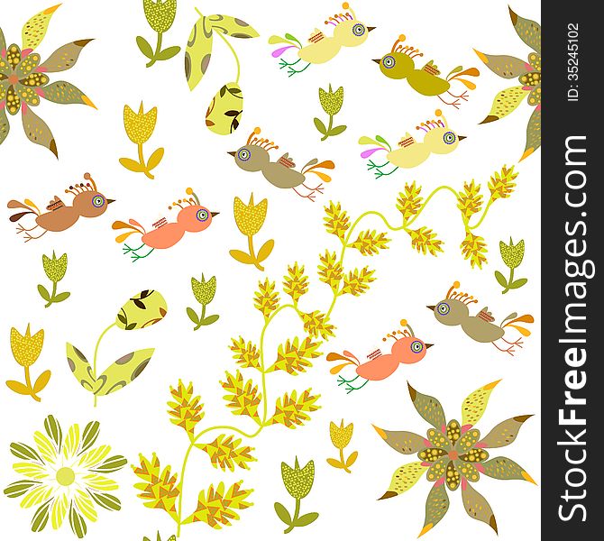 Cute vector seamless pattern with cartoon bird and flower and seamless pattern in swatch menu. Seamless pattern can be used for wallpapers, clothes, tableware, packaging, posters, cover. Cute vector seamless pattern with cartoon bird and flower and seamless pattern in swatch menu. Seamless pattern can be used for wallpapers, clothes, tableware, packaging, posters, cover.