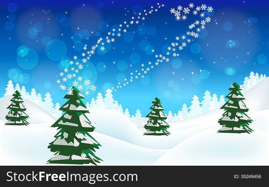 Merry Christmas Winter Landscape. Vector Design.