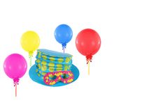 Colorful Balloons And Hat With Mask For Party And Carnival Stock Image