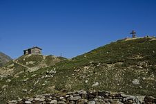House And Cross On The Top Mountains In A Tourist Route Stock Photo House And Cross On The Top Mountains In A Tourist Route Stock Photo