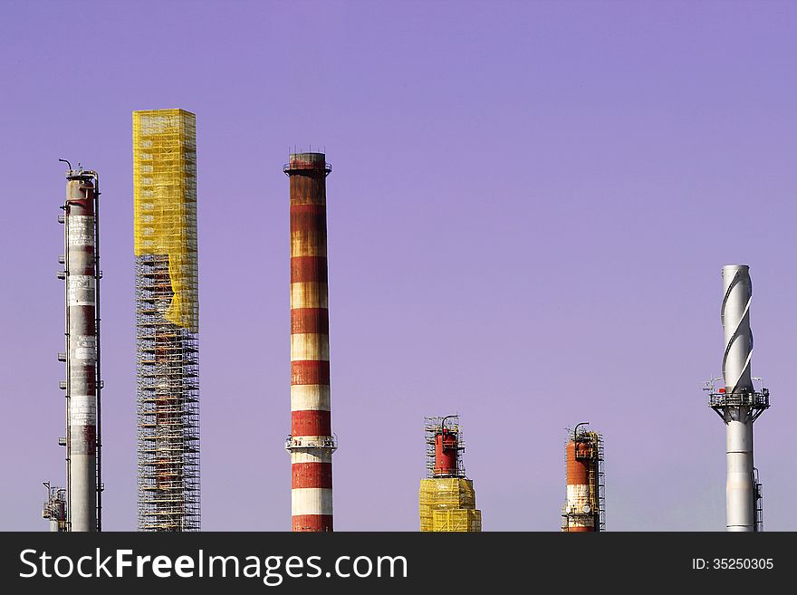 Oil refinery smoke stacks and instalations