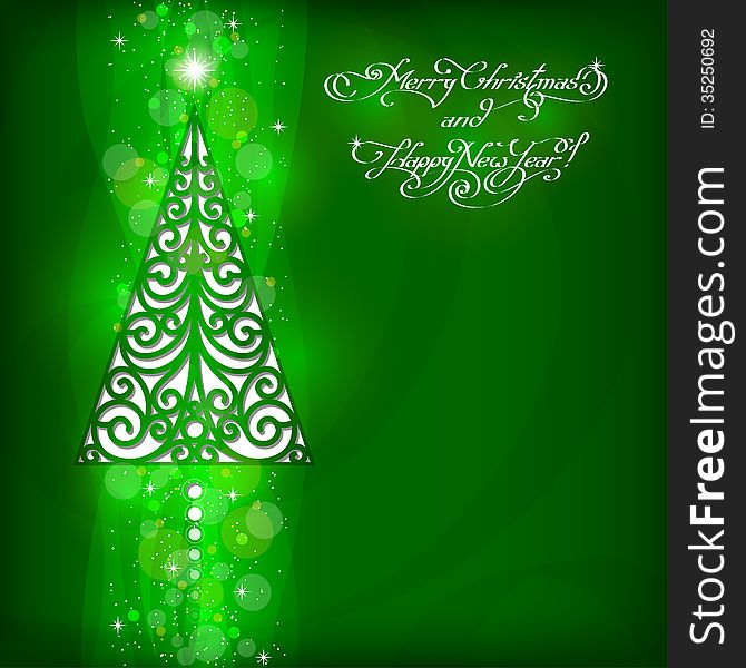 Christmas green background with ornamental christmas tree. Christmas green background with ornamental christmas tree