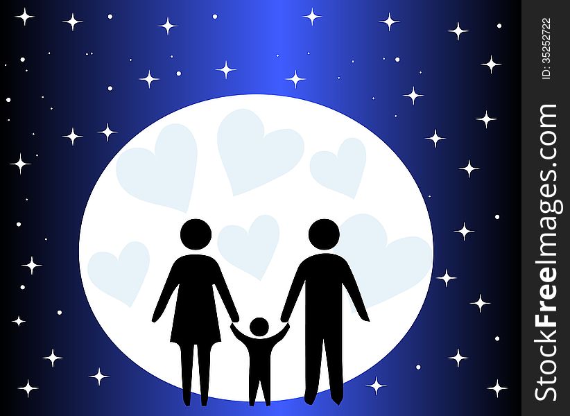 Illustration of a happy family on a blue background.