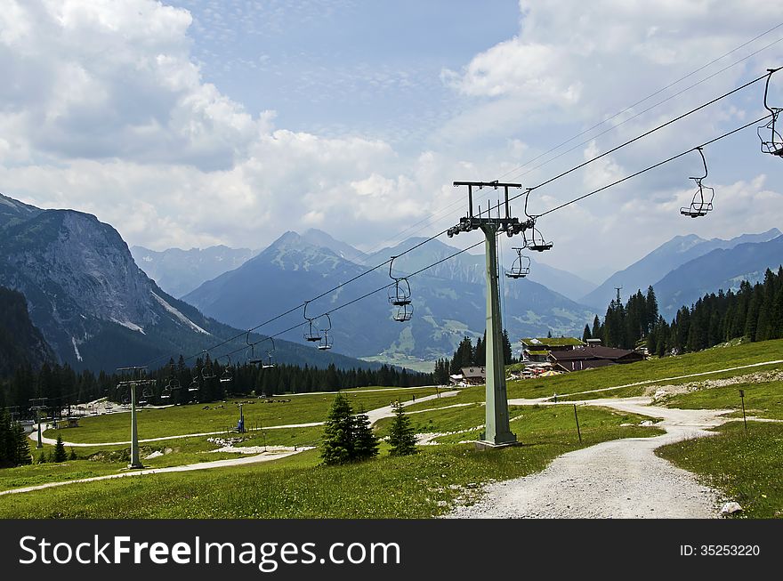 Funicular In The Beautiful Landscape Of The Alps