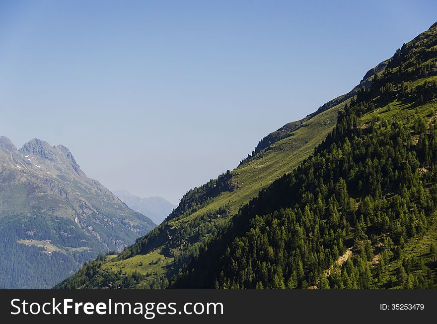 Mountains landscape in a tourist route . Austrian Alps.