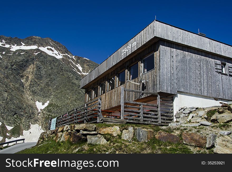 Restaurant 2509 meter height at Alps mountains. Austrian .