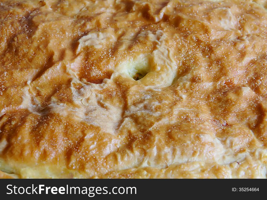 Image of Russian Traditional handmade ruddy pie. Image of Russian Traditional handmade ruddy pie