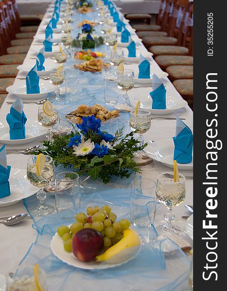 Wedding Table With Blue Decorations