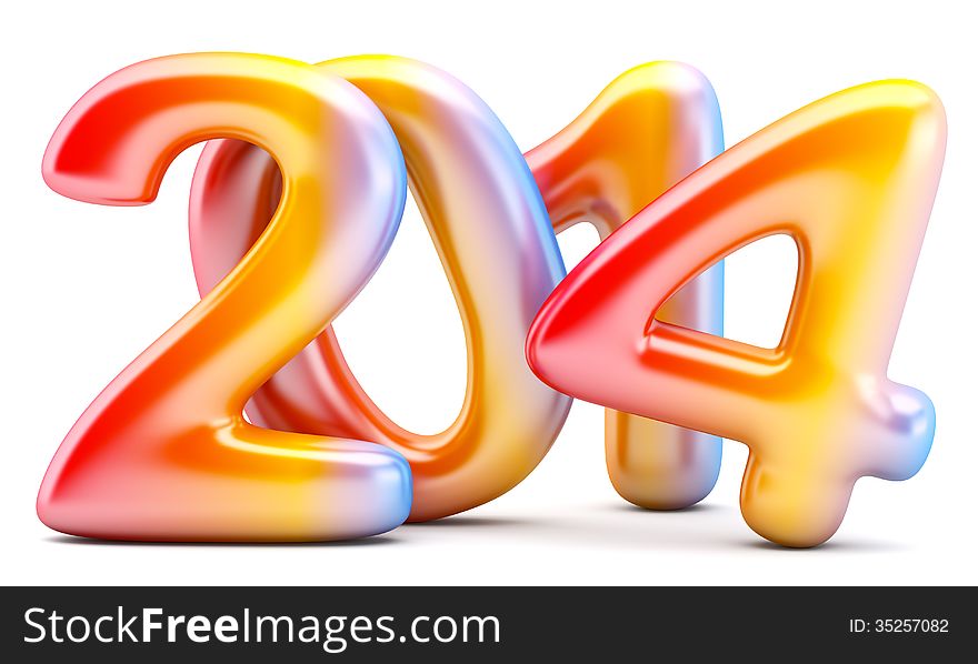 2014 New Year digits isolated on white background. 3d illustration.