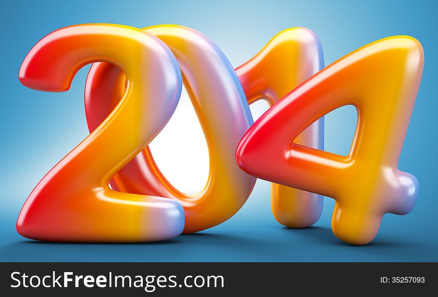 2014 New Year digits isolated on white background. 3d illustration.