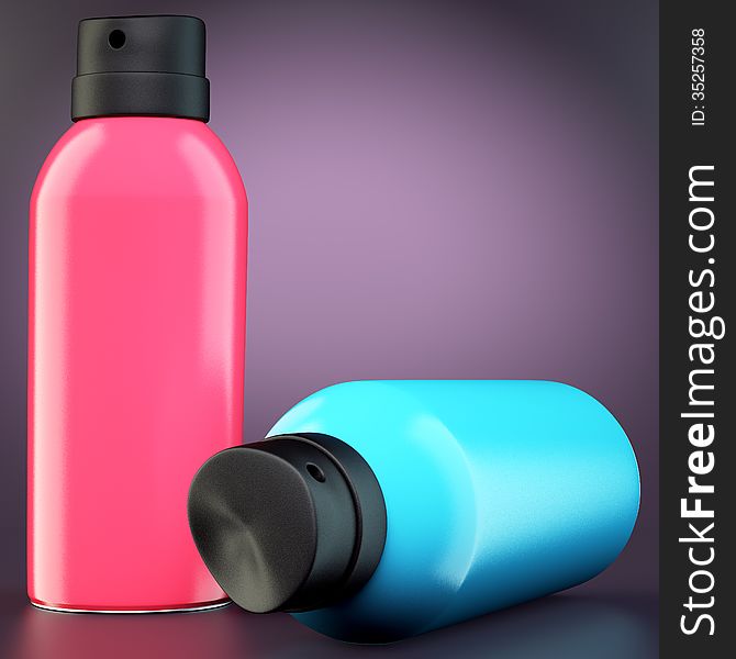 Two spray cans on dark background. 3d illustration