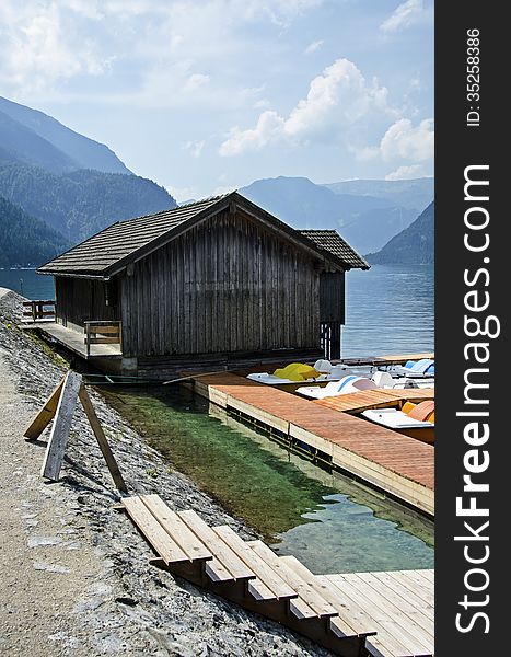 Boat house on a lake in austria