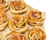 Sweet Rolls With Apples In The Form Of Roses On Wooden Board On Royalty Free Stock Photography Sweet Rolls With Apples In The Form Of Roses On Wooden Board On Royalty Free Stock Photography